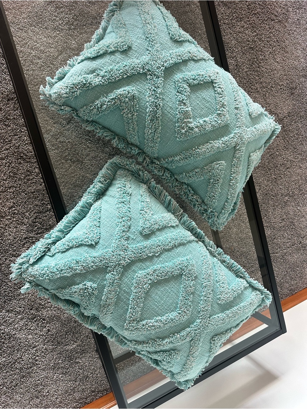 Tufted Fringe Accent Pillow in Turquoise -